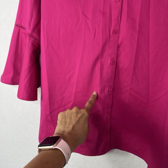 Chico's Hot Pink Blouse Bell Sleeve Size US 12, Formal, Cocktail, Business, Fall - Picture 9 of 9